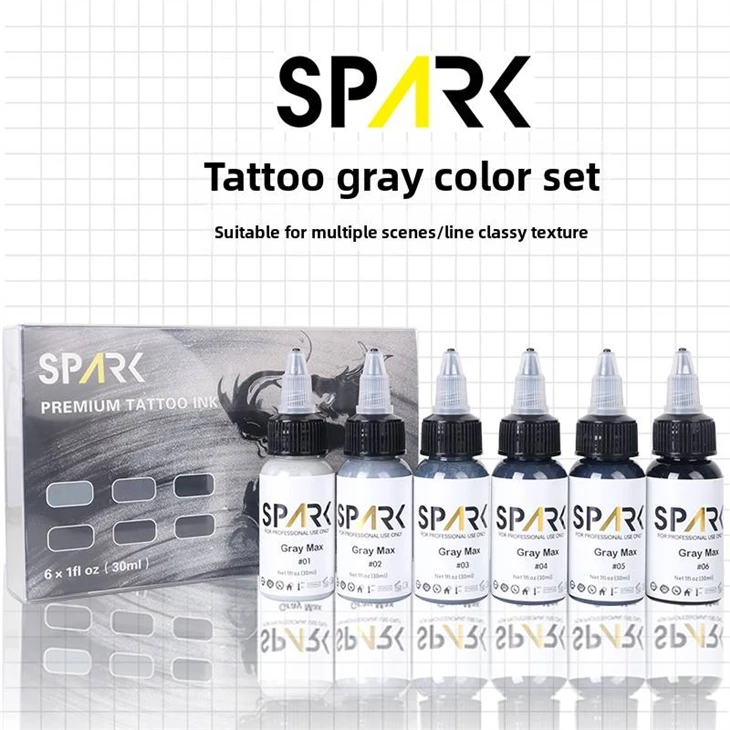 Profesjonalny zestaw tatuażu w iskrze Grey Tattoo 30 ml/1 unz organiczny zestaw pigmentowy artysta niestandardowy stały tusz makijażowy