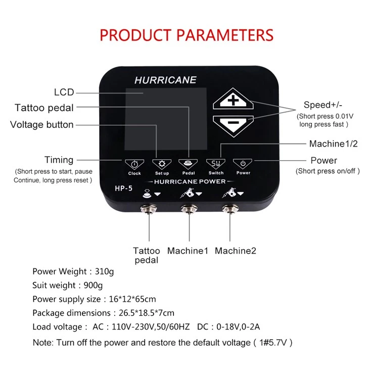 Hurricane Electric Digital Tattoo Power Supply do tatuażu na ciele