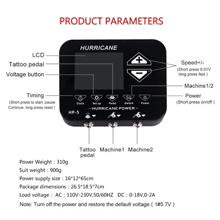 Hurricane Electric Digital Tattoo Power Supply do tatuażu na ciele